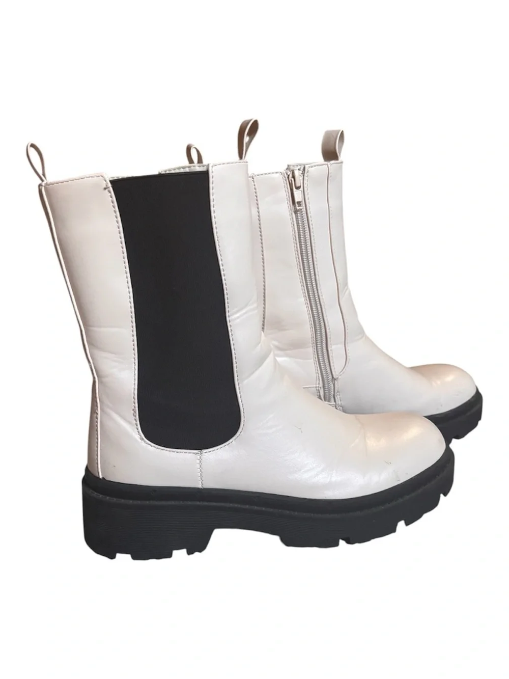 Nasty Gal White Chelsea Lug Platform Boots with Black Elastic